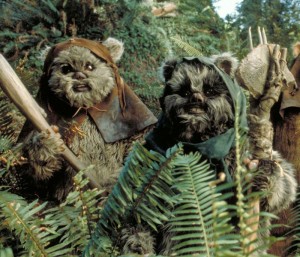 Ewoks assemble to take on the Imperial stormtroopers in 'The Return of the Jedi'.